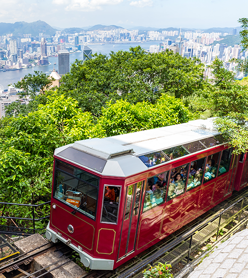 Peak Tram and Hong Kong city skyline