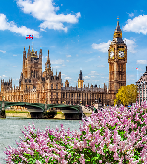 Big Ben tower and Houses of Parliament in spring, London, UK